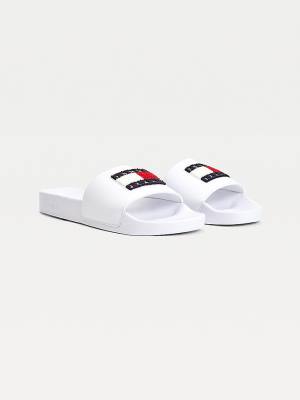 Sandały Tommy Hilfiger Towelling Tommy Badge Slides Damskie Białe | TH830DEH