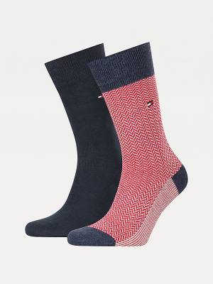 Skarpety Tommy Hilfiger 2-Pack Herringbone Neppy Męskie Niebieskie | TH490TMH