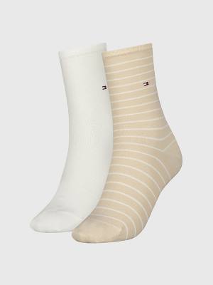 Skarpety Tommy Hilfiger 2-Pack Slim Stripe Damskie Beżowe | TH483BOM