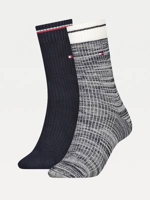 Skarpety Tommy Hilfiger 2-Pack Stretch Bawełniane Ribbed Damskie Niebieskie | TH612JWV