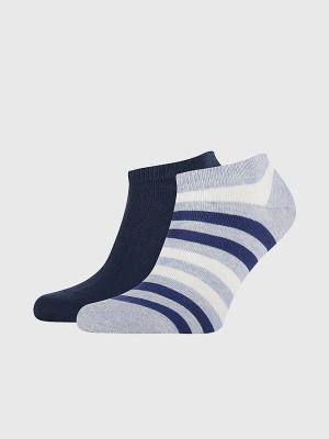 Skarpety Tommy Hilfiger 2-Pack Stripe Trainer Męskie Niebieskie | TH597SWR