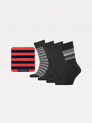 Skarpety Tommy Hilfiger 4-Pack Gift Box Stripe Męskie Czarne | TH142THV