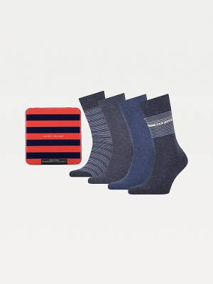 Skarpety Tommy Hilfiger 4-Pack Gift Box Stripe Męskie Niebieskie | TH231MQU