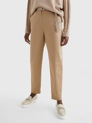 Spodnie Tommy Hilfiger Belted Stanem Tapered Leg Chinos Damskie Beżowe | TH160ITX