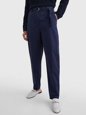 Spodnie Tommy Hilfiger Belted Stanem Tapered Leg Chinos Damskie Niebieskie | TH490LHE