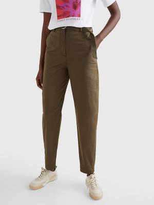 Spodnie Tommy Hilfiger Belted Stanem Tapered Leg Chinos Damskie Khaki | TH912NGA