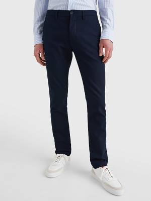 Spodnie Tommy Hilfiger Bleecker Basket Weave Slim Fit Chinos Męskie Niebieskie | TH794CGN