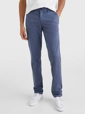 Spodnie Tommy Hilfiger Bleecker Satin Slim Fit Chinos Męskie Niebieskie | TH875AZO