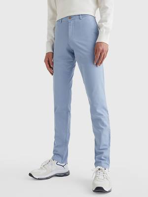 Spodnie Tommy Hilfiger Bleecker Satin Slim Fit Chinos Męskie Niebieskie | TH897SLK