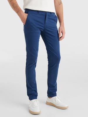 Spodnie Tommy Hilfiger Bleecker Satin Slim Fit Chinos Męskie Niebieskie | TH912RZC