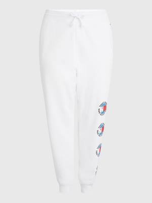 Spodnie Tommy Hilfiger Curve Smiley Peace Logo Joggers Damskie Białe | TH172YIJ