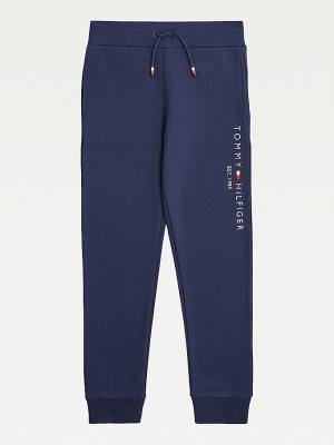 Spodnie Tommy Hilfiger Essential Organic Bawełniane Logo Joggers Dziewczynka Niebieskie | TH143QFZ