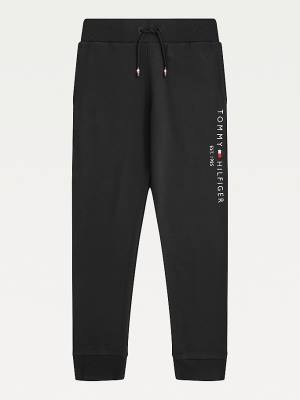 Spodnie Tommy Hilfiger Essential Organic Bawełniane Logo Joggers Chłopięce Czarne | TH409NVU