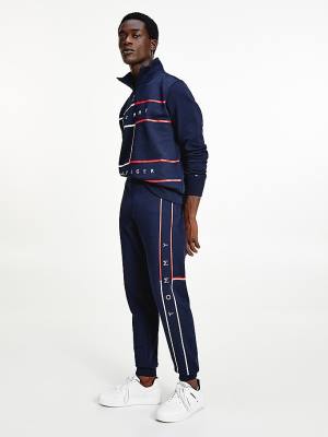 Spodnie Tommy Hilfiger Exclusive Flag Logo Cuffed Joggers Męskie Niebieskie | TH376GUM