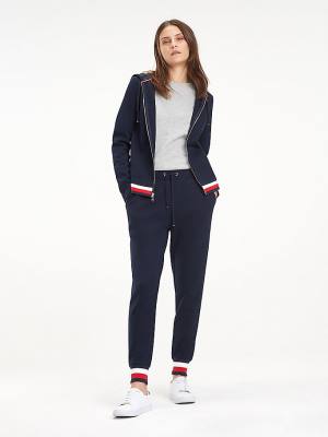 Spodnie Tommy Hilfiger Heritage Contrast Stripe Joggers Damskie Niebieskie | TH463WAN