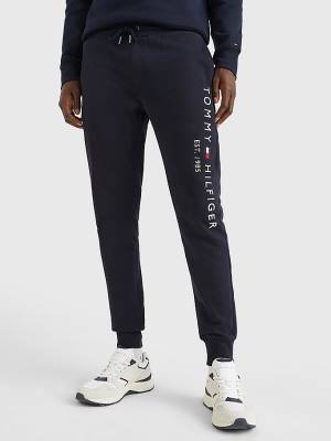 Spodnie Tommy Hilfiger Logo Organic Bawełniane Joggers Męskie Niebieskie | TH124QHN