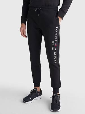 Spodnie Tommy Hilfiger Logo Organic Bawełniane Joggers Męskie Czarne | TH856ZSM