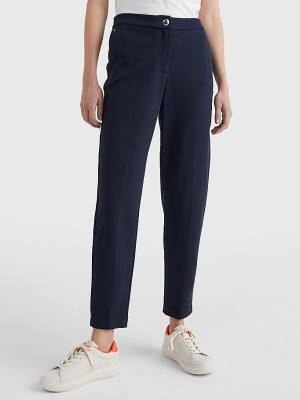 Spodnie Tommy Hilfiger Michelle Textured Tapered Damskie Niebieskie | TH465XIW