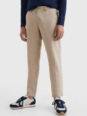 Spodnie Tommy Hilfiger Modern Herringbone Tapered Fit Chino Męskie Beżowe | TH875PRD