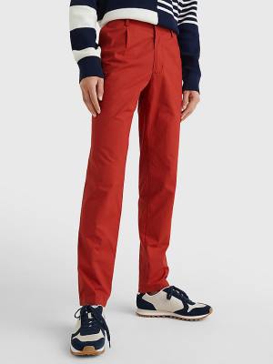 Spodnie Tommy Hilfiger Modern Relaxed Fit Poplin Chinos Męskie Czerwone | TH173VKS