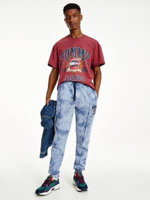 Spodnie Tommy Hilfiger Organic Bawełniane Tie-Dye Slim Fit Joggers Męskie Niebieskie | TH620QCF