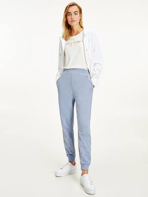 Spodnie Tommy Hilfiger Organic Bawełniane Relaxed Fit Joggers Damskie Niebieskie | TH945MNA