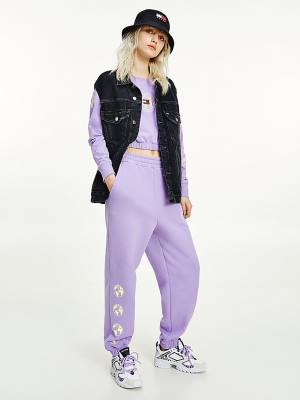 Spodnie Tommy Hilfiger Recycled Jersey Logo Joggers Damskie Fioletowe | TH957LFW