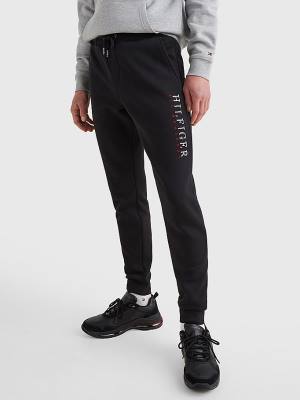 Spodnie Tommy Hilfiger Signature Leg Logo Joggers Męskie Czarne | TH860OIC