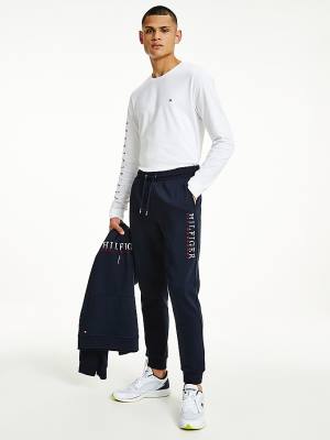 Spodnie Tommy Hilfiger Signature Leg Logo Joggers Męskie Niebieskie | TH982NVK