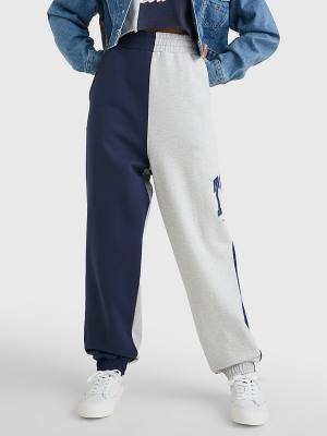 Spodnie Tommy Hilfiger Spliced Collegiate Relaxed Joggers Damskie Niebieskie | TH042MFG