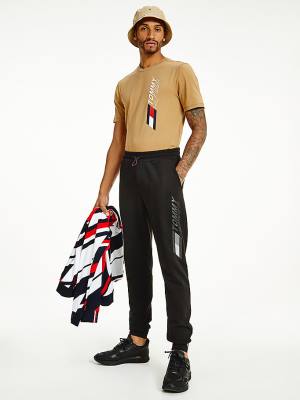 Spodnie Tommy Hilfiger Sportowe Organic Bawełniane Logo Joggers Męskie Czarne | TH149LNQ