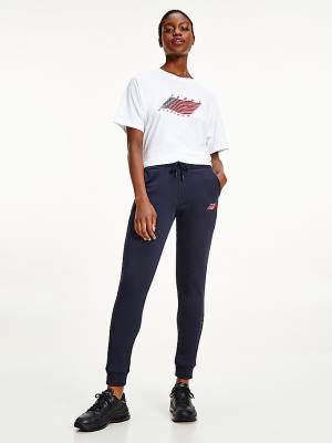 Spodnie Tommy Hilfiger Sportowe Organic Bawełniane Joggers Damskie Niebieskie | TH185OVR