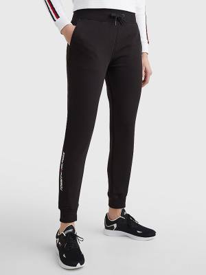 Spodnie Tommy Hilfiger Sportowe Organic Bawełniane Joggers Damskie Czarne | TH743IMG