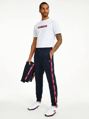 Spodnie Tommy Hilfiger Sportowe Tape Joggers Męskie Niebieskie | TH056WTO