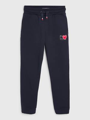 Spodnie Tommy Hilfiger Valentines Heart Print Terry Joggers Chłopięce Niebieskie | TH415MVL