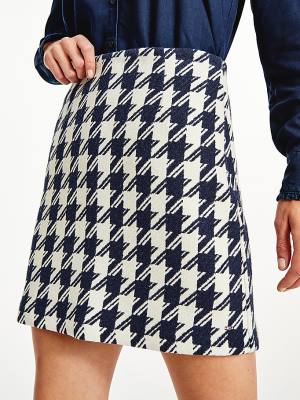 Spódnice Tommy Hilfiger Recycled Wool Jacquard Houndstooth Mini Damskie Niebieskie | TH589SYR