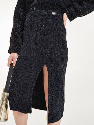 Spódnice Tommy Hilfiger Sparkle Knit Side Slit Midi Damskie Czarne | TH941UOF