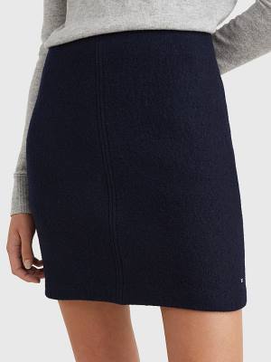 Spódnice Tommy Hilfiger Virgin Wool Mini Damskie Niebieskie | TH069HVQ