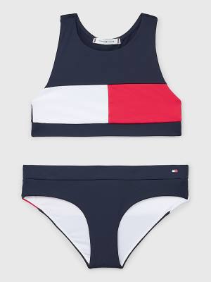 Stroje Kąpielowe Tommy Hilfiger Colour-Blocked Crop Top Bikini Set Dziewczynka Niebieskie | TH683IAK