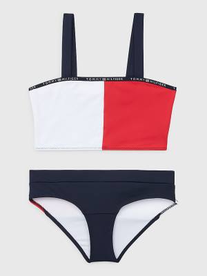 Stroje Kąpielowe Tommy Hilfiger Colour-Blocked Bikini Bralette Set Dziewczynka Niebieskie | TH731CGK