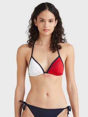 Stroje Kąpielowe Tommy Hilfiger Colour-Blocked Triangle Bikini Top Damskie Niebieskie | TH784VPI