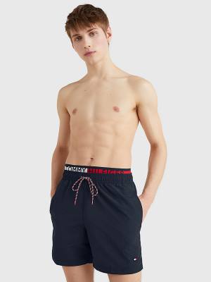 Stroje Kąpielowe Tommy Hilfiger Flag Mid Length Drawstring Shorts Męskie Niebieskie | TH036WNK