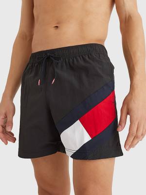 Stroje Kąpielowe Tommy Hilfiger Flag Mid Length Drawstring Shorts Męskie Czarne | TH280THF