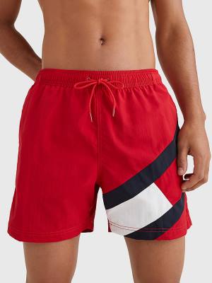 Stroje Kąpielowe Tommy Hilfiger Flag Mid Length Drawstring Shorts Męskie Czerwone | TH628HKD