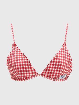 Stroje Kąpielowe Tommy Hilfiger Gingham Frilled Triangle Padded Bikini Top Damskie Czerwone | TH634EMX