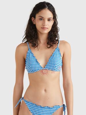 Stroje Kąpielowe Tommy Hilfiger Gingham Frilled Triangle Padded Bikini Top Damskie Niebieskie | TH928QOK