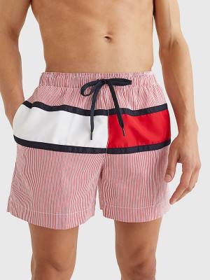 Stroje Kąpielowe Tommy Hilfiger Ithaca Stripe Colour-Blocked Mid Length Shorts Męskie Czerwone | TH076CZR