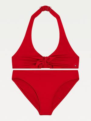 Stroje Kąpielowe Tommy Hilfiger Knot Front Triangle Bikini Set Dziewczynka Czerwone | TH092XYR