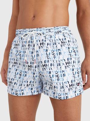 Stroje Kąpielowe Tommy Hilfiger Logo Print Krótkie Length Shorts Męskie Białe | TH876BNY