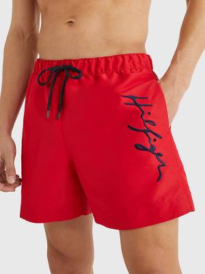 Stroje Kąpielowe Tommy Hilfiger Mid Length Signature Logo Shorts Męskie Czerwone | TH625XNK